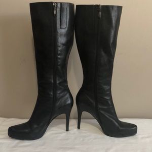 GUESS Black Leather Stiletto Knee High Boots, 8.5